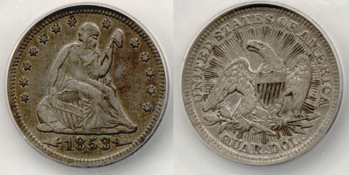 1853 Seated Liberty Quarter SEGS EF-40