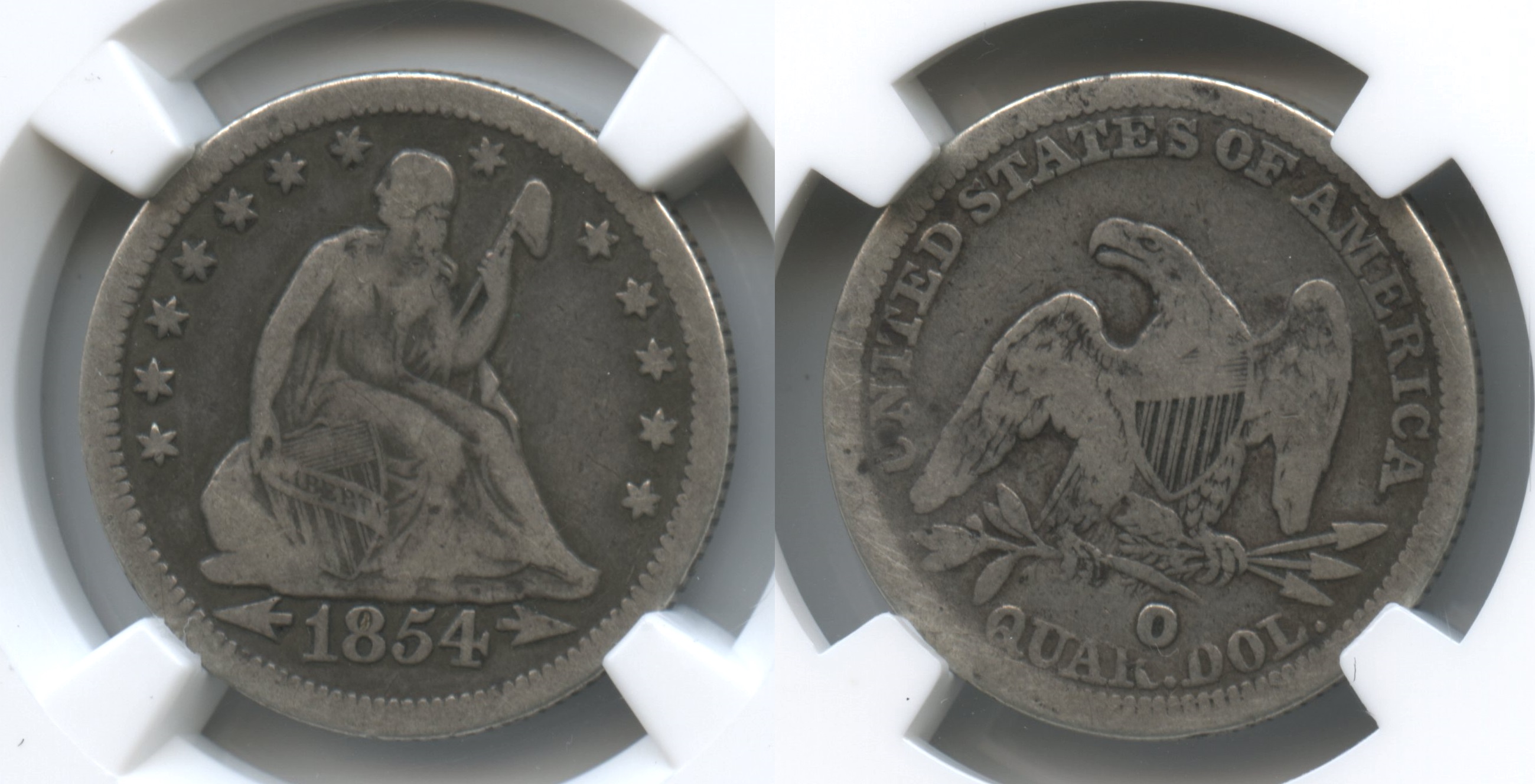 1854-O Huge O Seated Liberty Quarter NGC Fine-15