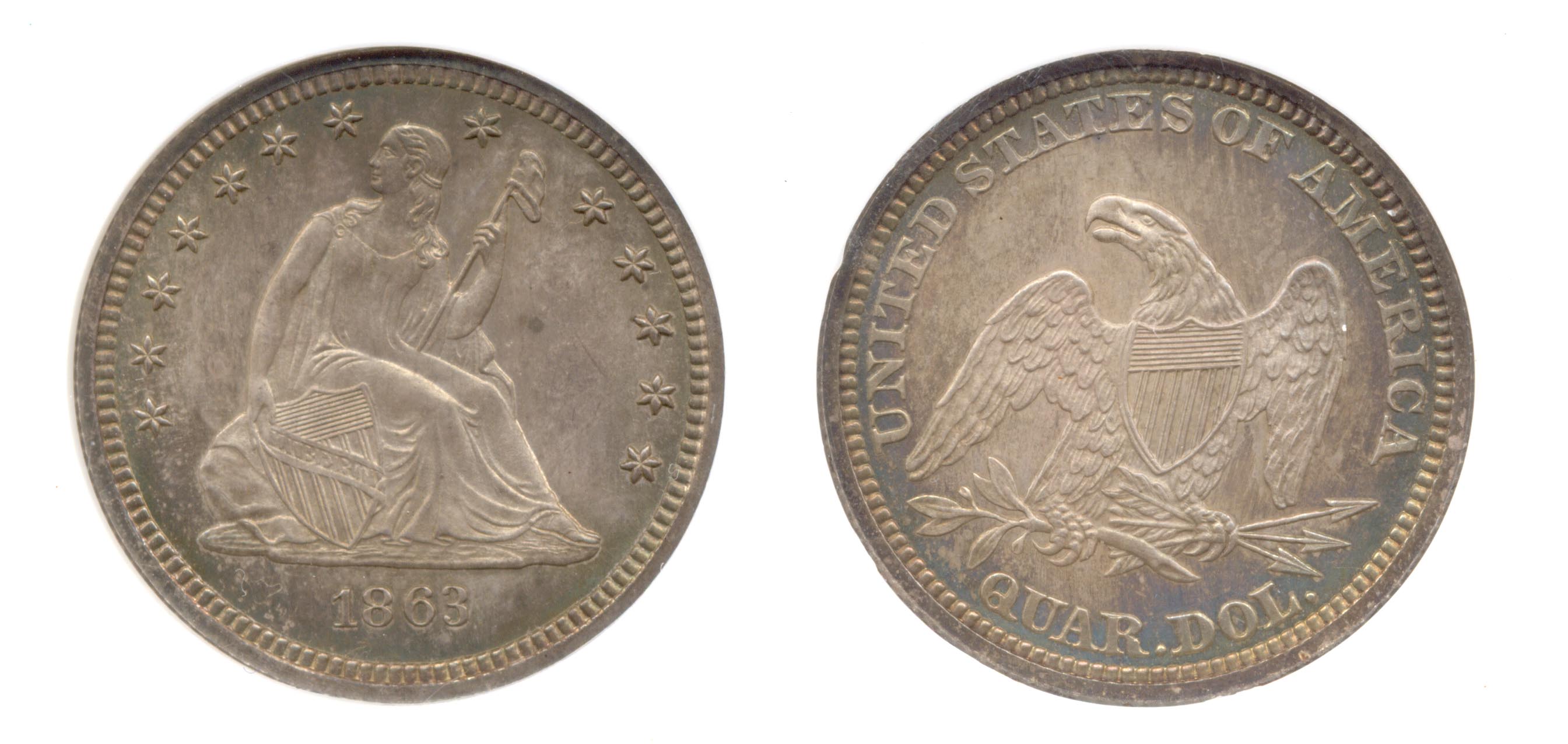 1863 Seated Liberty Quarter NGC Proof-65