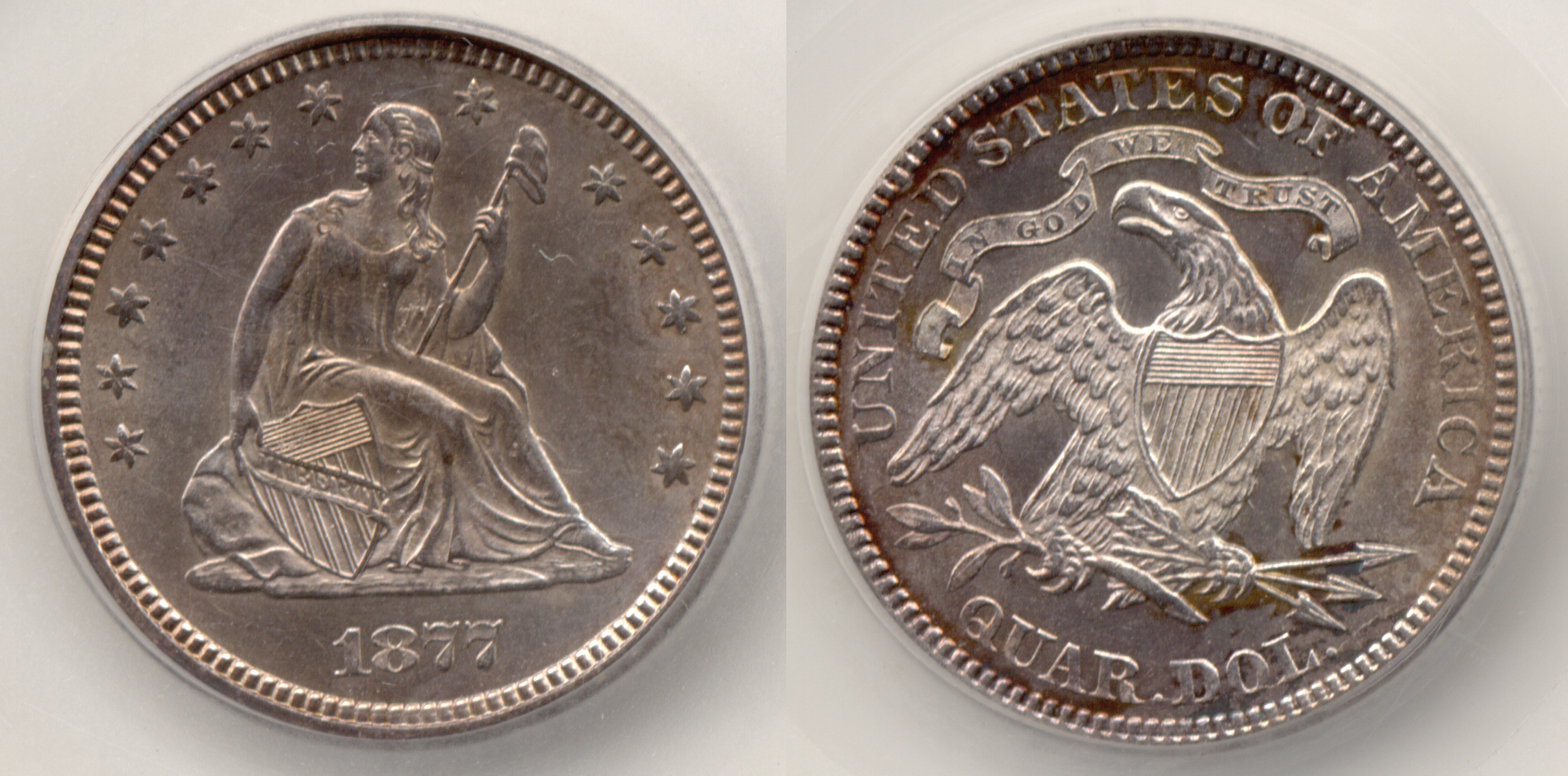 1877 Seated Liberty Quarter SEGS MS-64