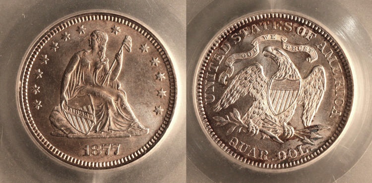 1877 Seated Liberty Quarter SEGS MS-64 camera small