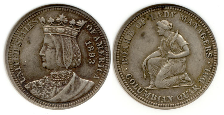 1893 Isabella Commemorative Quarter ANACS AU-50 small
