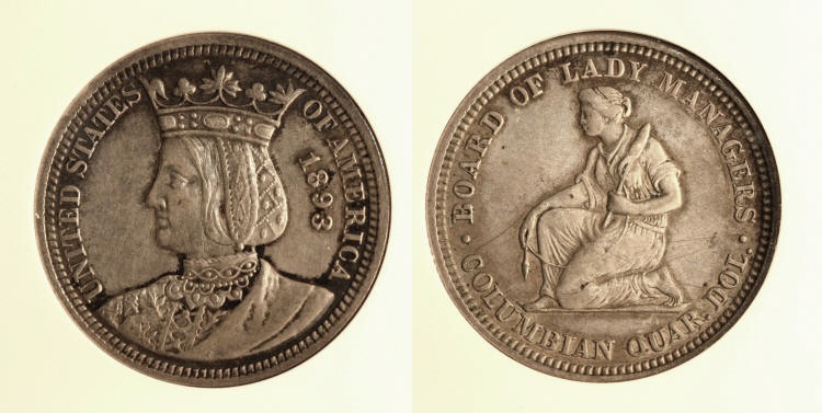 1893 Isabella Commemorative Quarter ANACS AU-53 Details Cleaned camera small