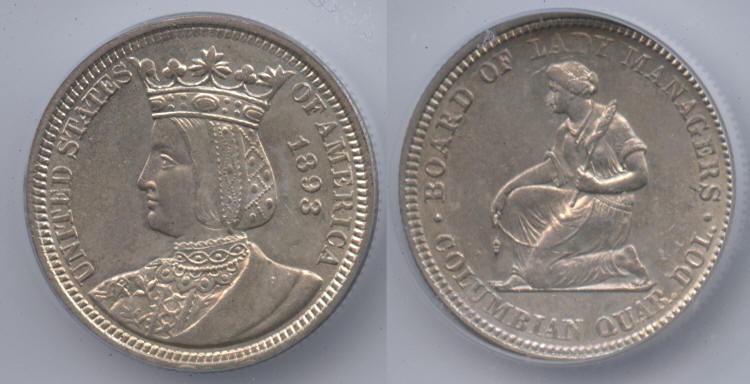 1893 Isabella Commemorative Quarter ICG AU-58 small