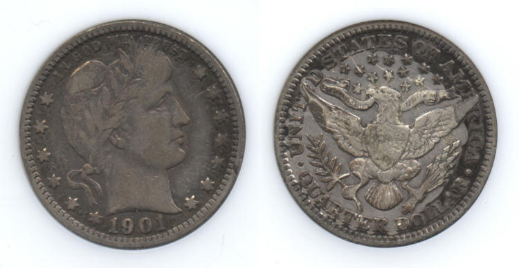 1901 Barber Quarter ANI VF-25 (Fine-12) small