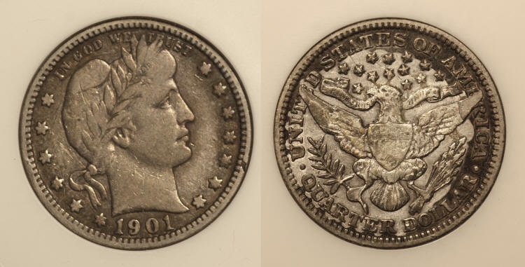 1901 Barber Quarter ANI VF-25 (Fine-12) camera small