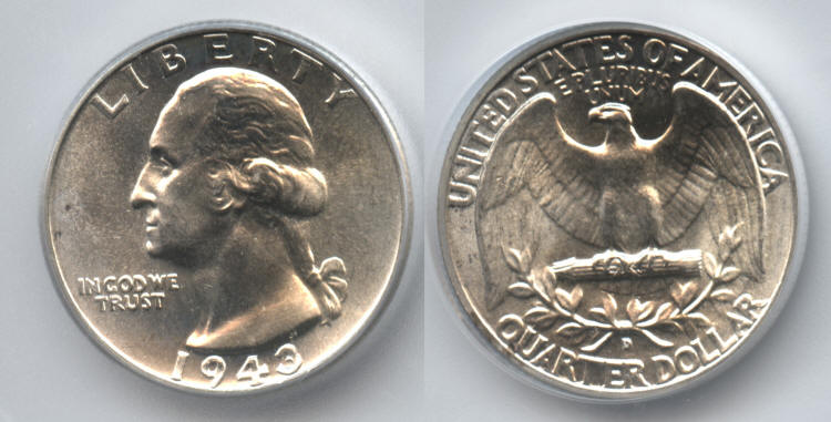 1943-D Washington Quarter ICG MS-66 small