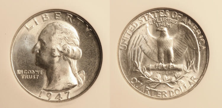 1947-S Washington Quarter NGC MS-66 #b camera small