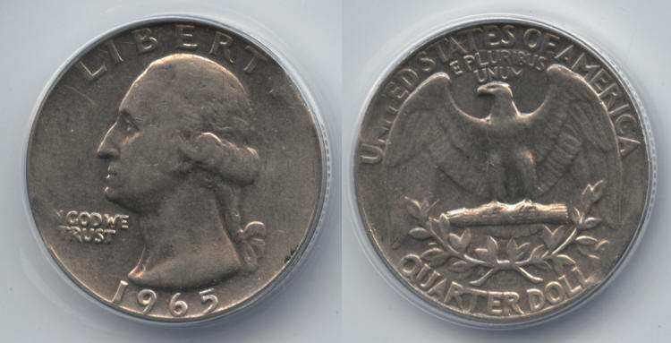 1965 Washington Quarter ANACS AU-50 Curved Clip small