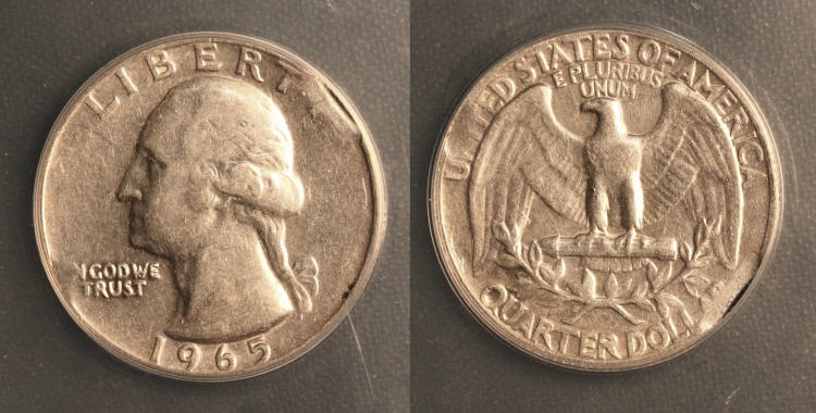 1965 Washington Quarter ANACS AU-50 Curved Clip camera small