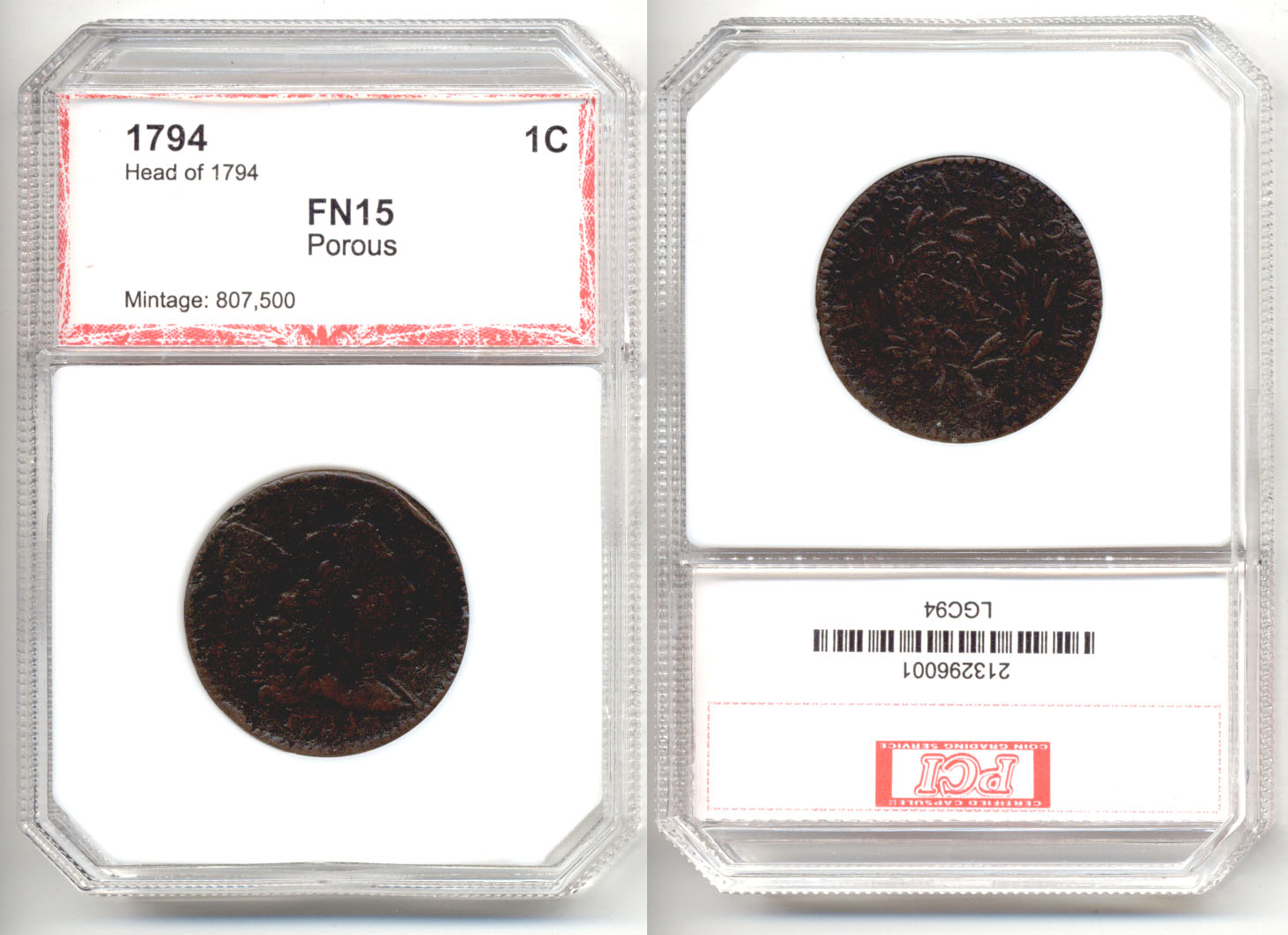 1794 Large Cents PCI Fine-15 Porous