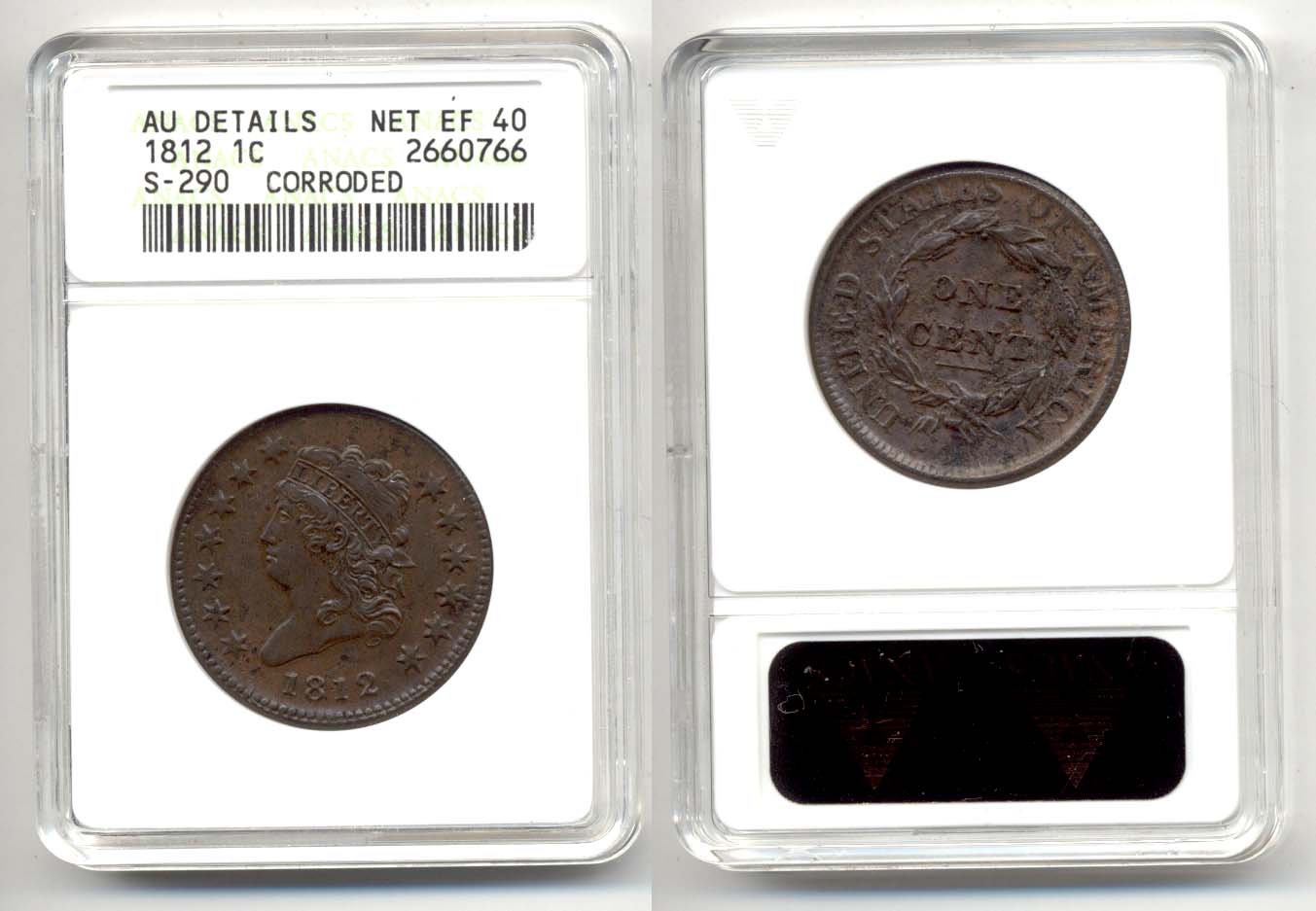 1812 Classic Head Large Cent ANACS EF-40