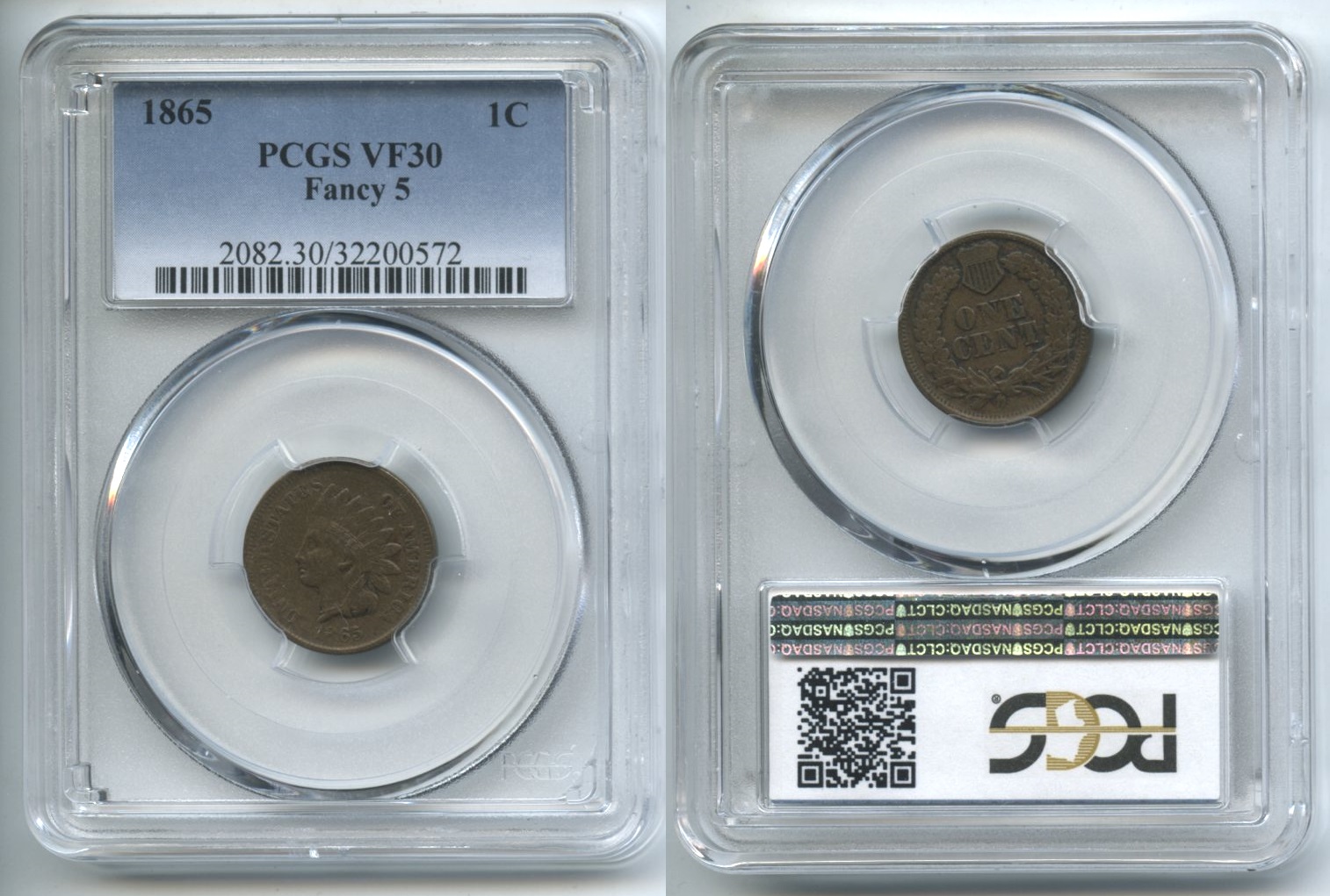 1865 Indian Head Cent PCGS VF-30