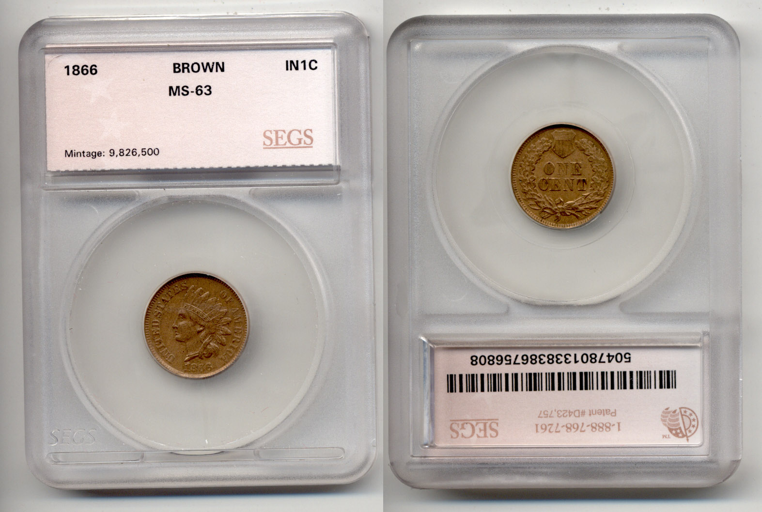 1866 Indian Head Cent SEGS MS-63BN