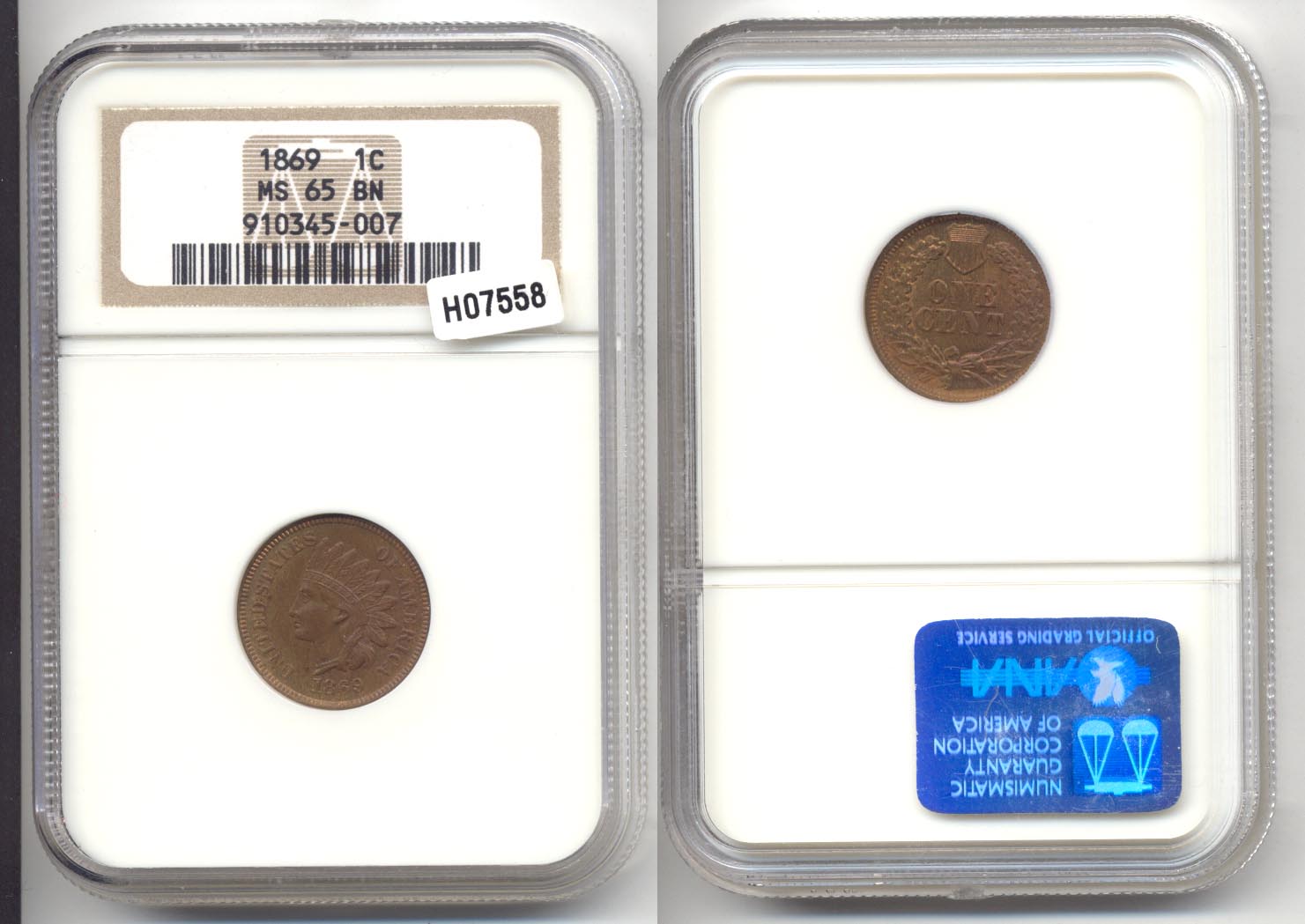 1869 Indian Head Cent NGC MS-65 Brown