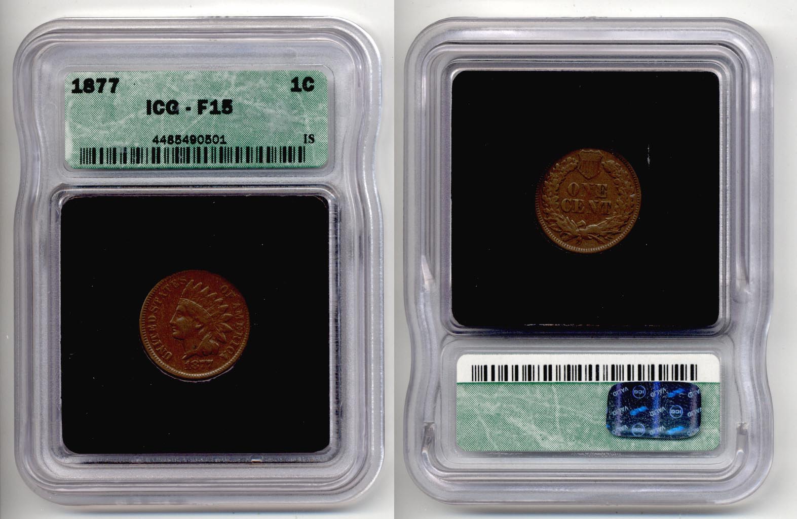 1877 Indian Head Cent ICG F-15