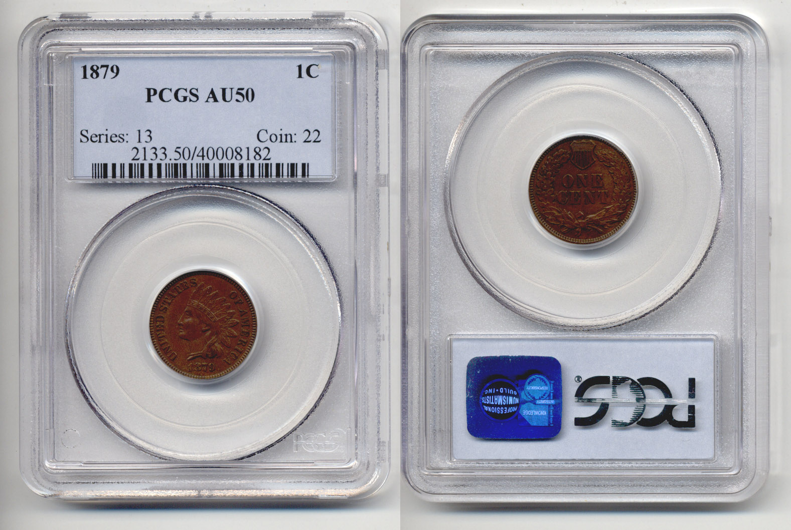 1879 Indian Head Cent PCGS AU-50