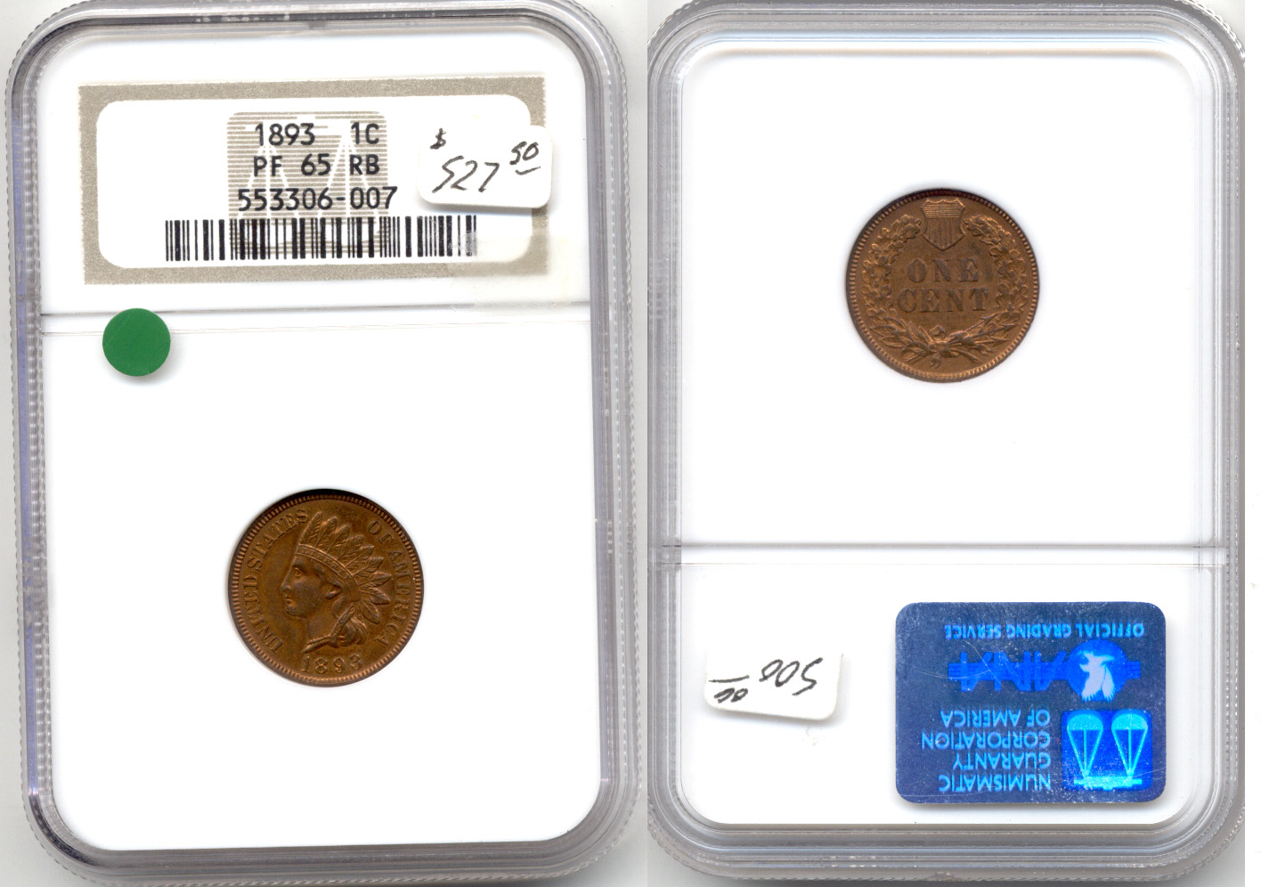 1893 Indian Head Cent In NGC Proof-65 Red Brown