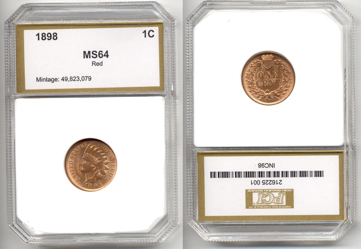 1898 Indian Head Cent PCI MS-64 Red