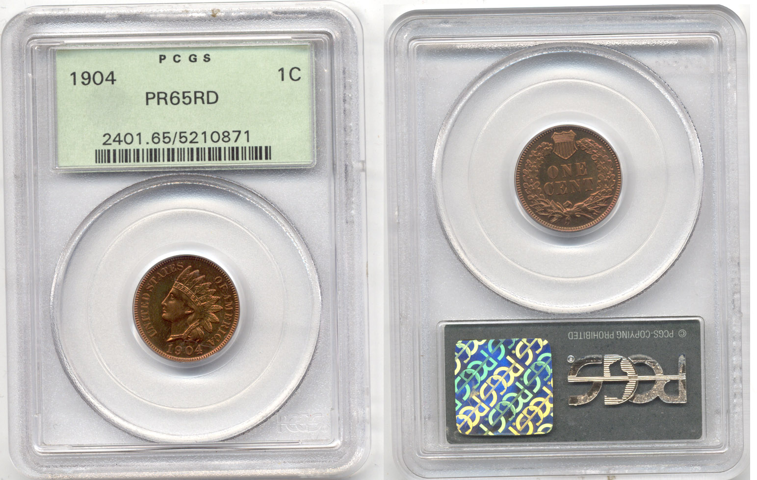 1904 Indian Head Cent PCGS Proof-65 Red