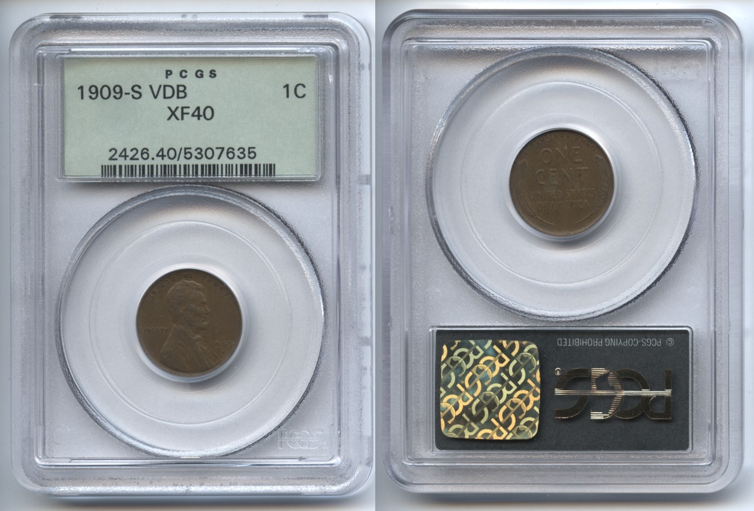 1909-S VDB Lincoln Cent PCGS EF-40