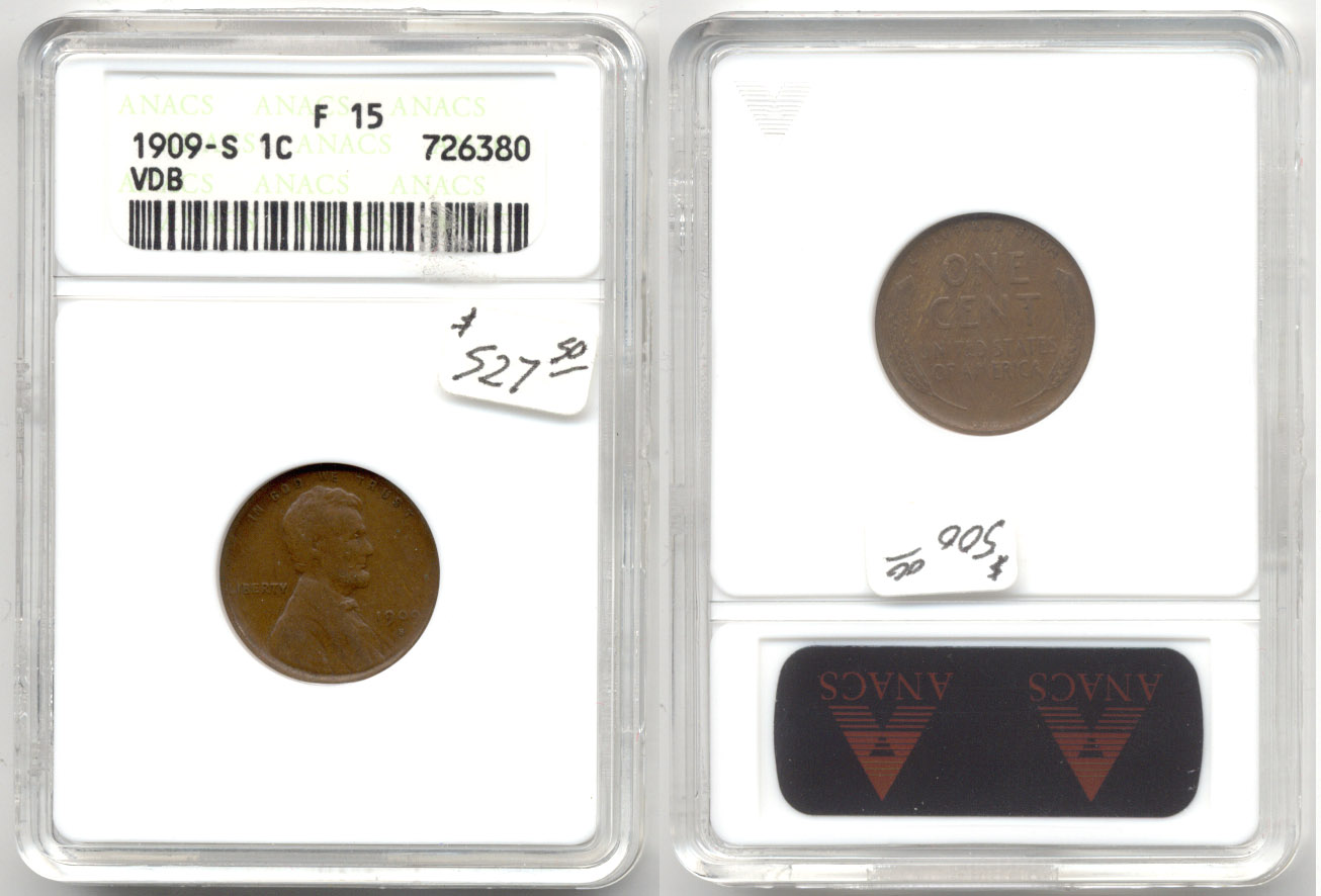1909-S VDB Lincoln Cent ANACS F-15