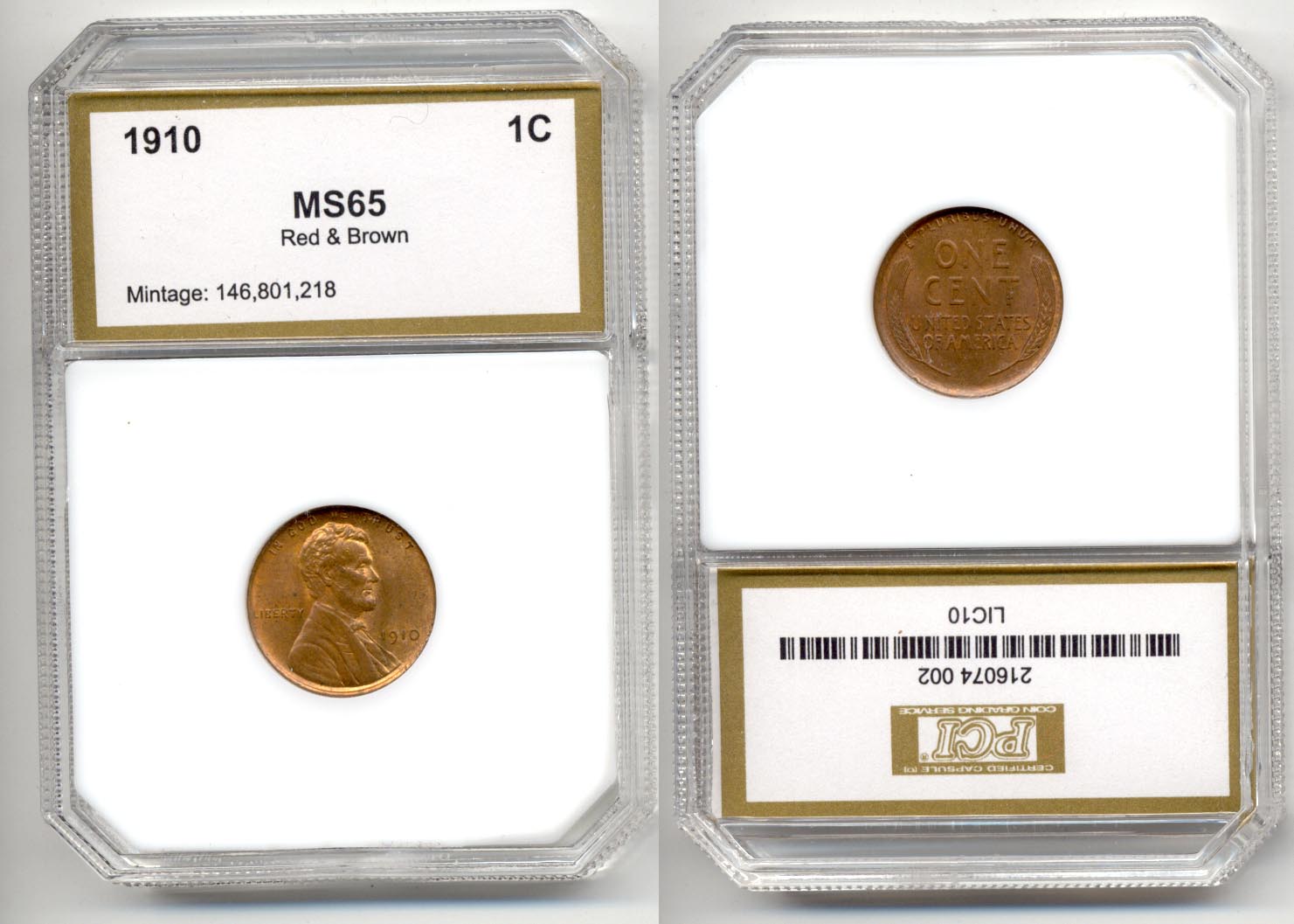 1910 Lincoln Cent PCI MS-65 Red Brown