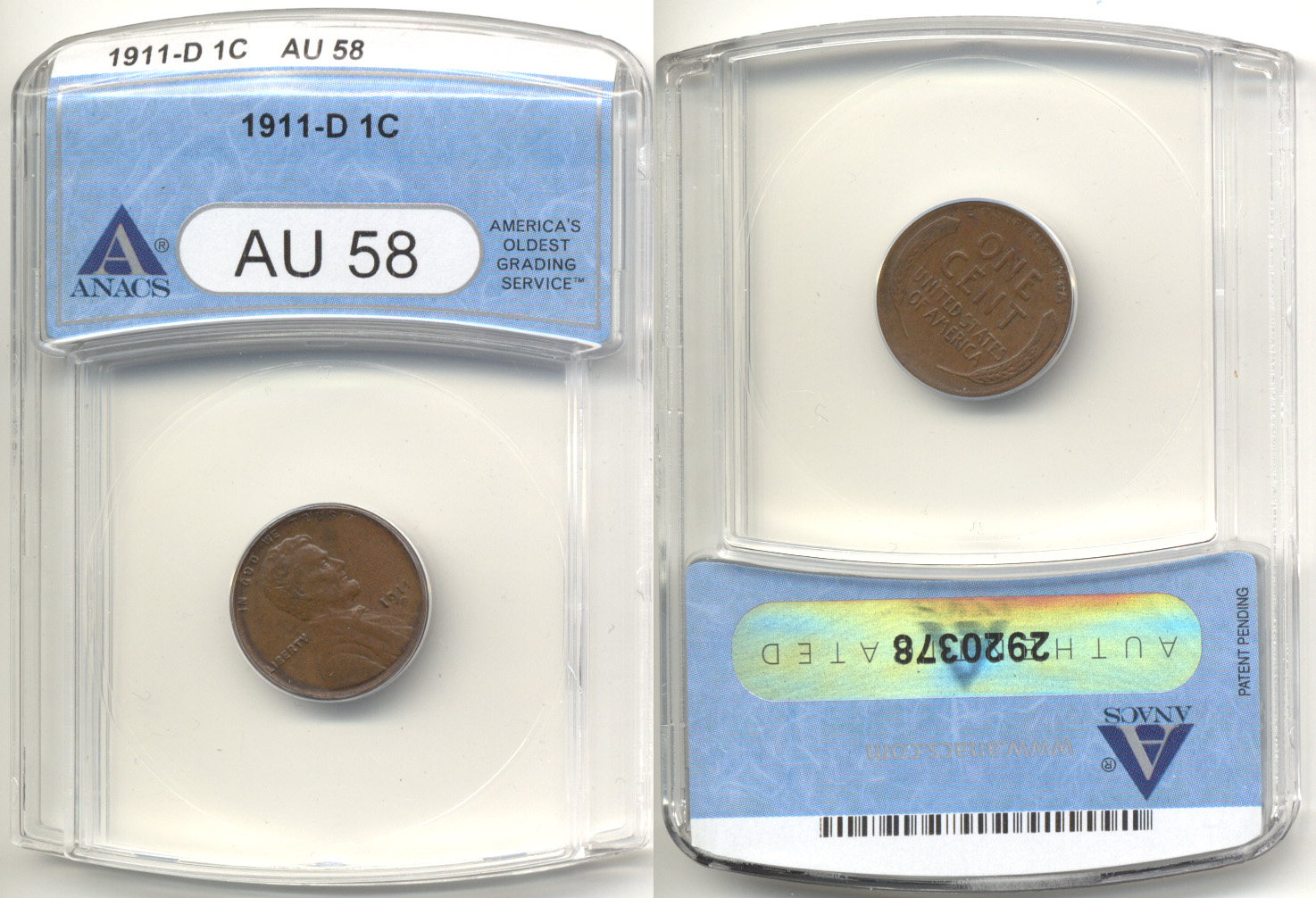 1911-D Lincoln Cent ANACS AU-58