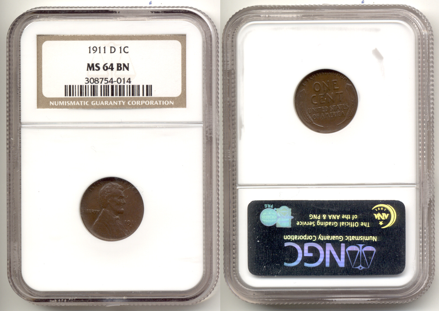 1911-D Lincoln Cent NGC MS-64 Brown