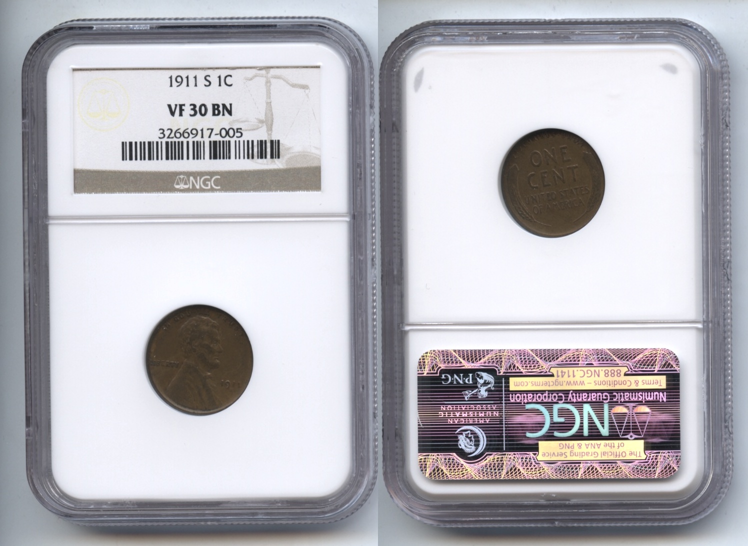 1911-S Lincoln Cent NGC VF-30