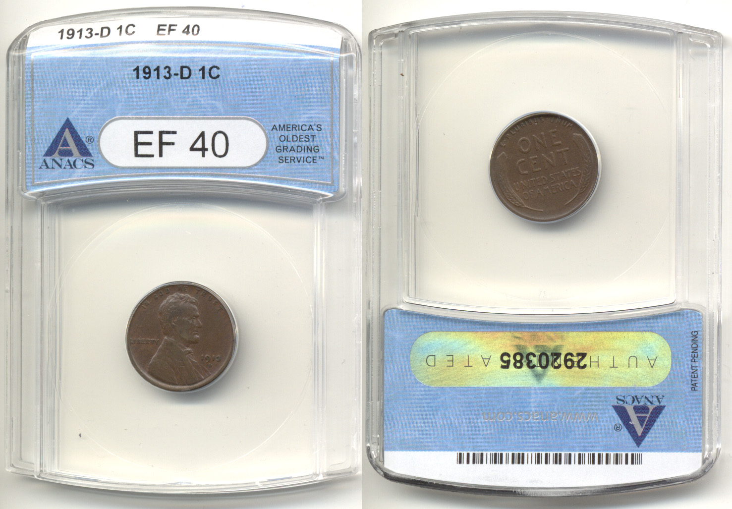 1913-D Lincoln Cent ANACS EF-40
