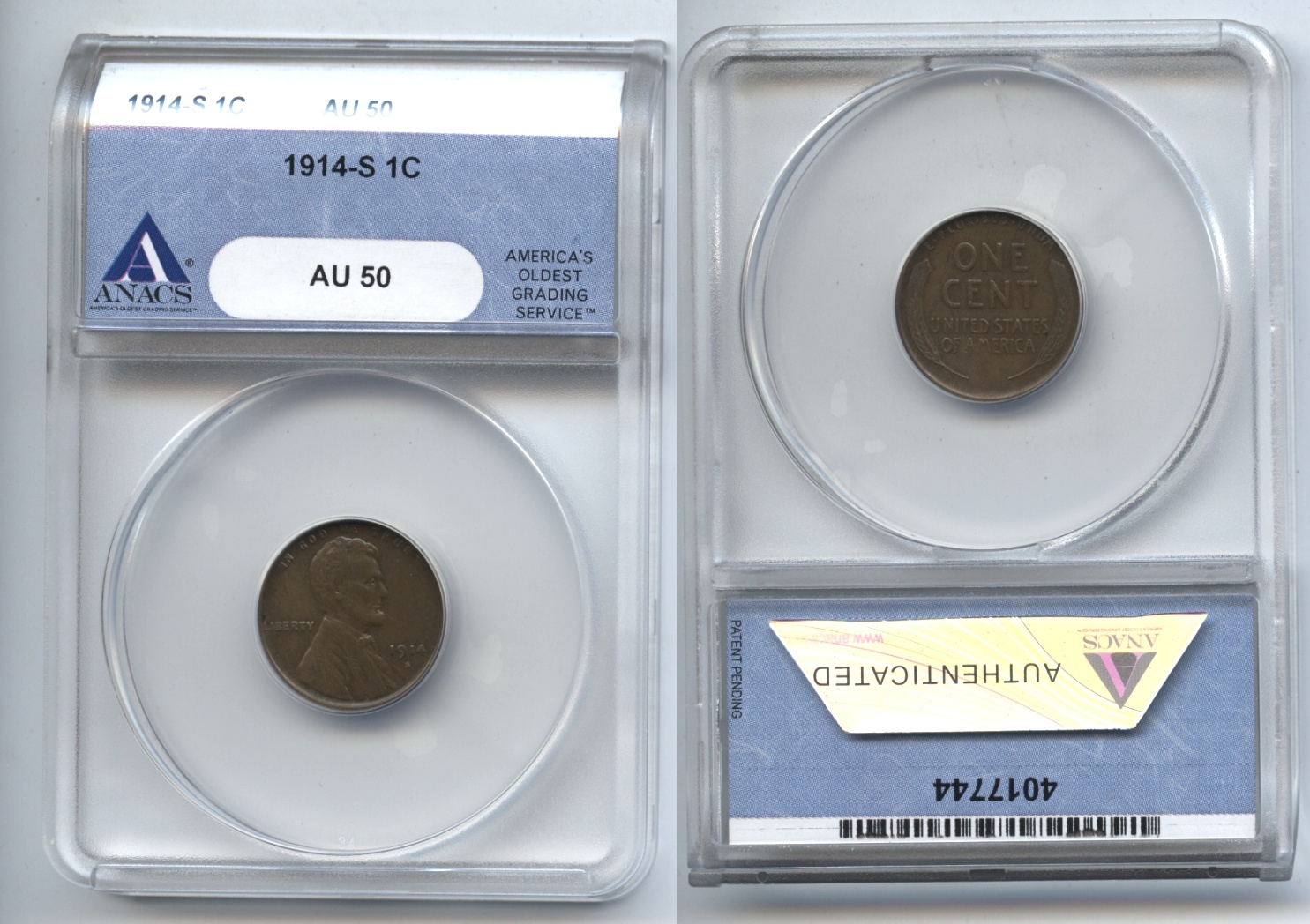 1914-S Lincoln Cent ANACS AU-50
