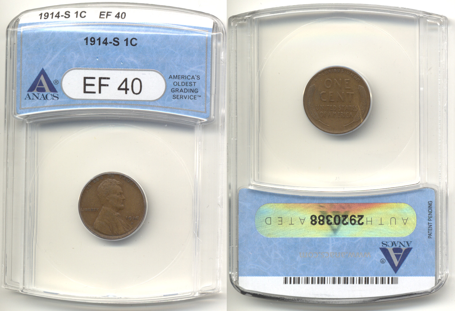 1914-S Lincoln Cent ANACS EF-40