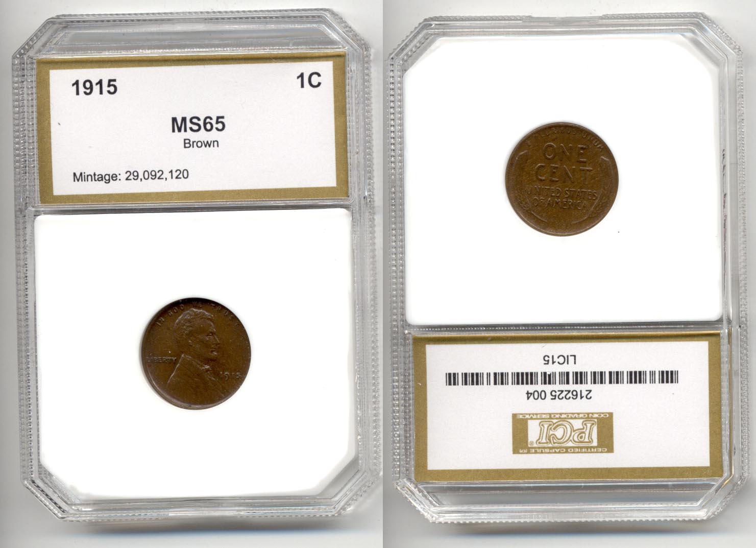 1915 Lincoln Cent PCI MS-65 Brown