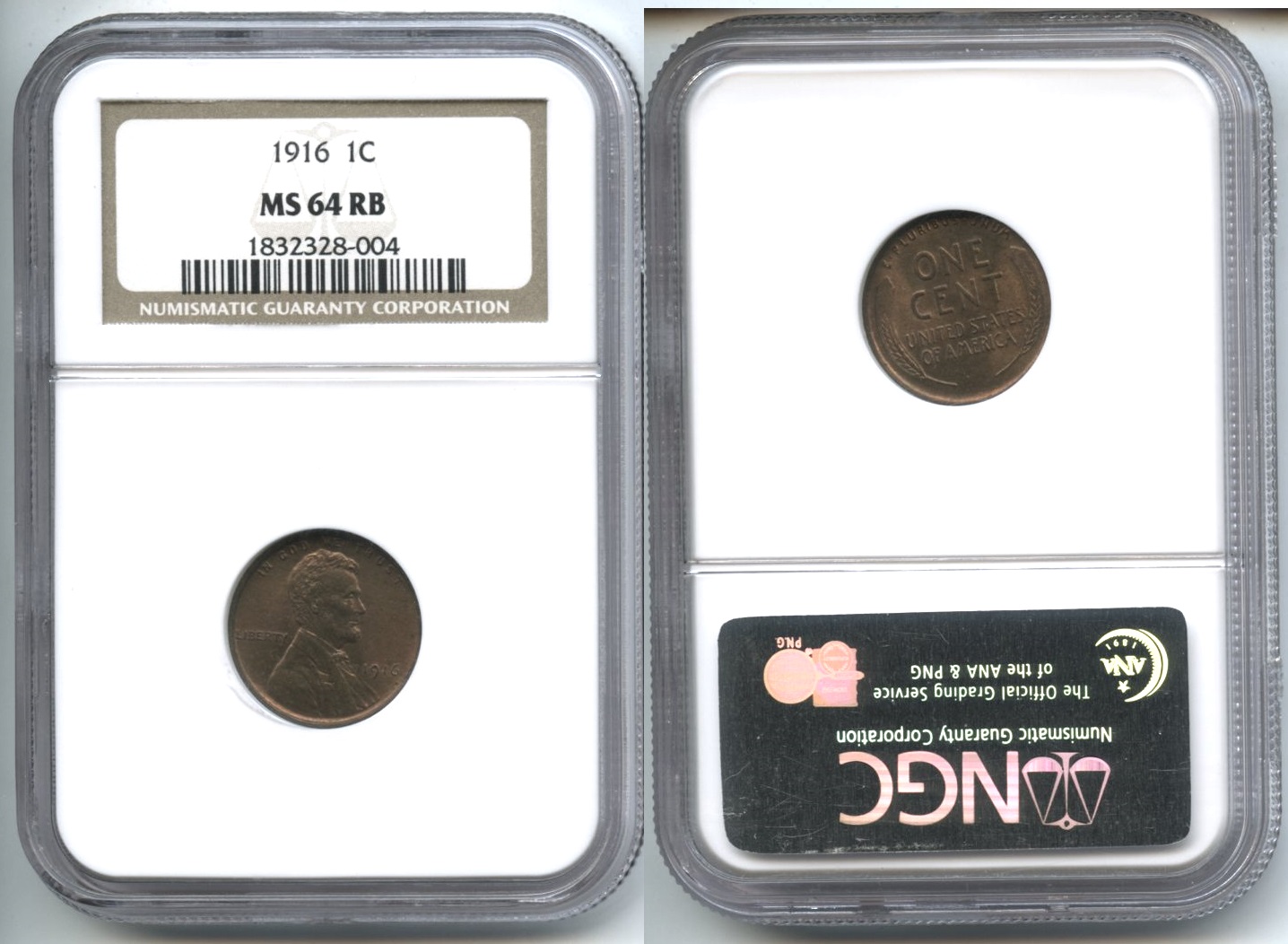 1916 Lincoln Cent NGC MS-64 Red Brown