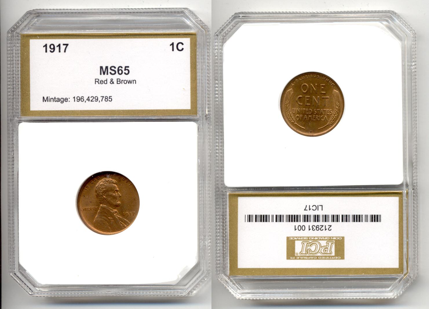 1917 Lincoln Cent PCI MS-65 Red Brown