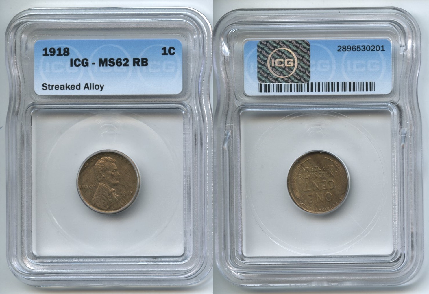 1918 Lincoln Cent ICG MS-62 Red Brown