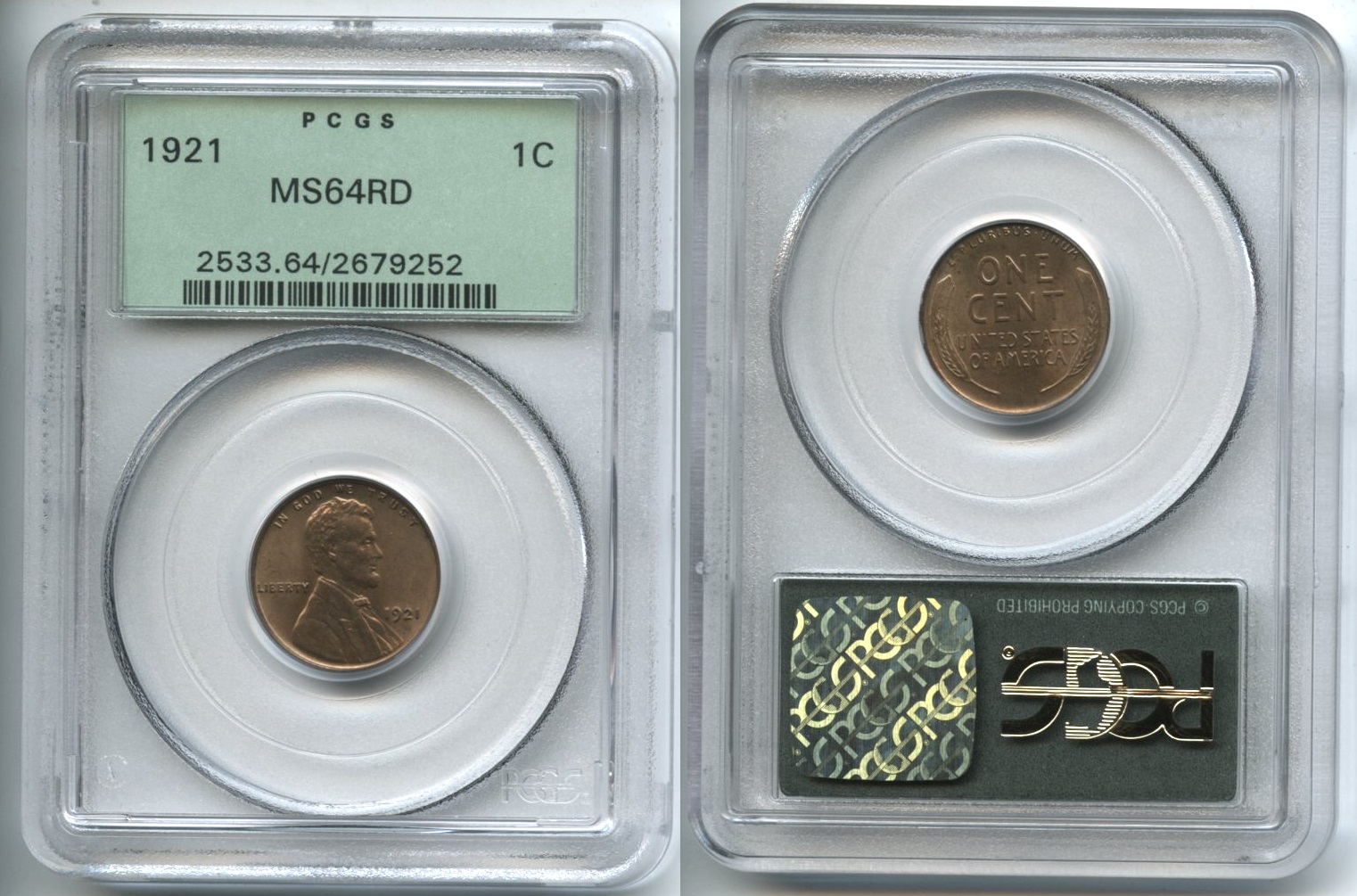 1921 Lincoln Cent PCGS MS-64 Red