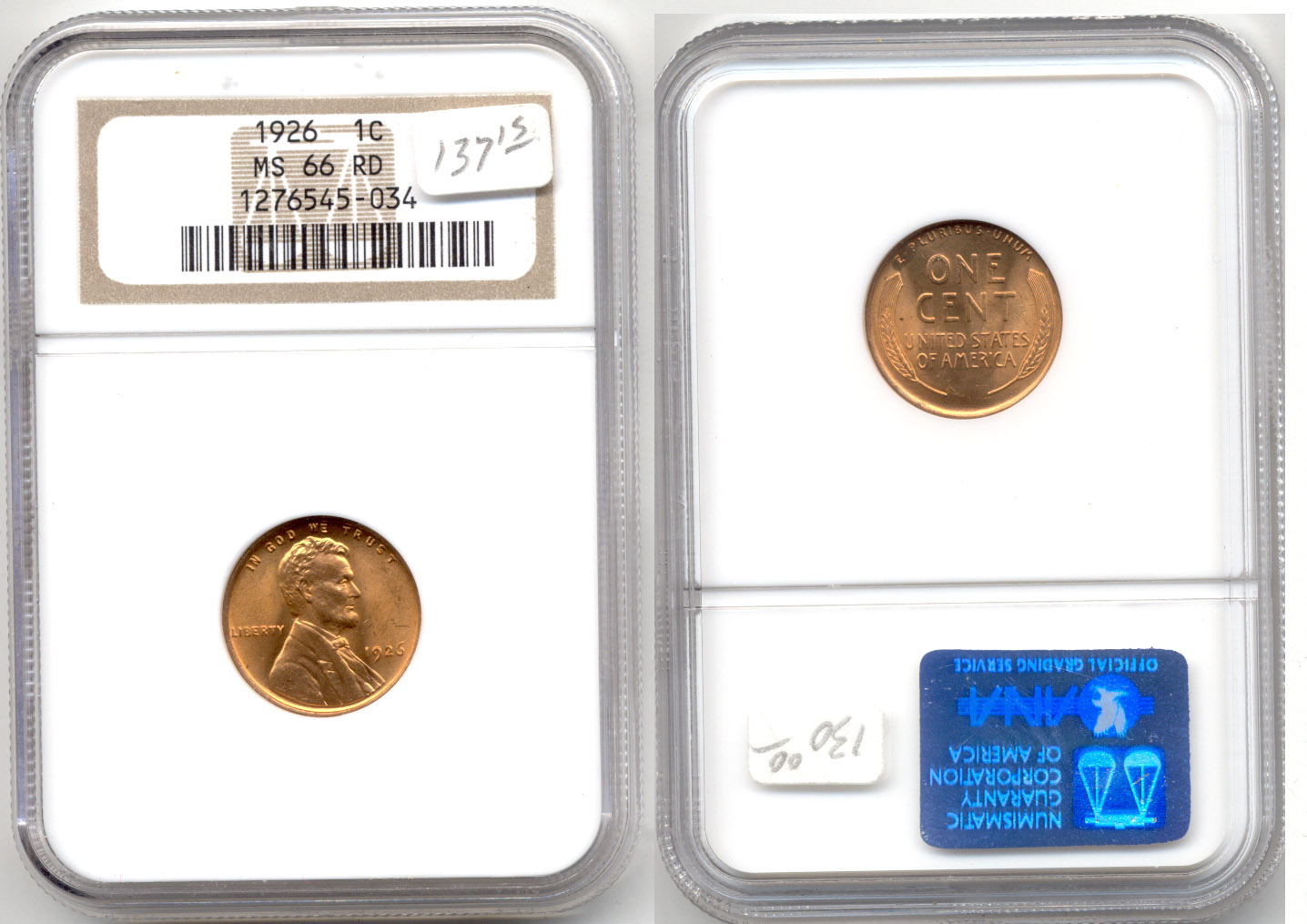 1926 Lincoln Cent NGC MS-66 Red