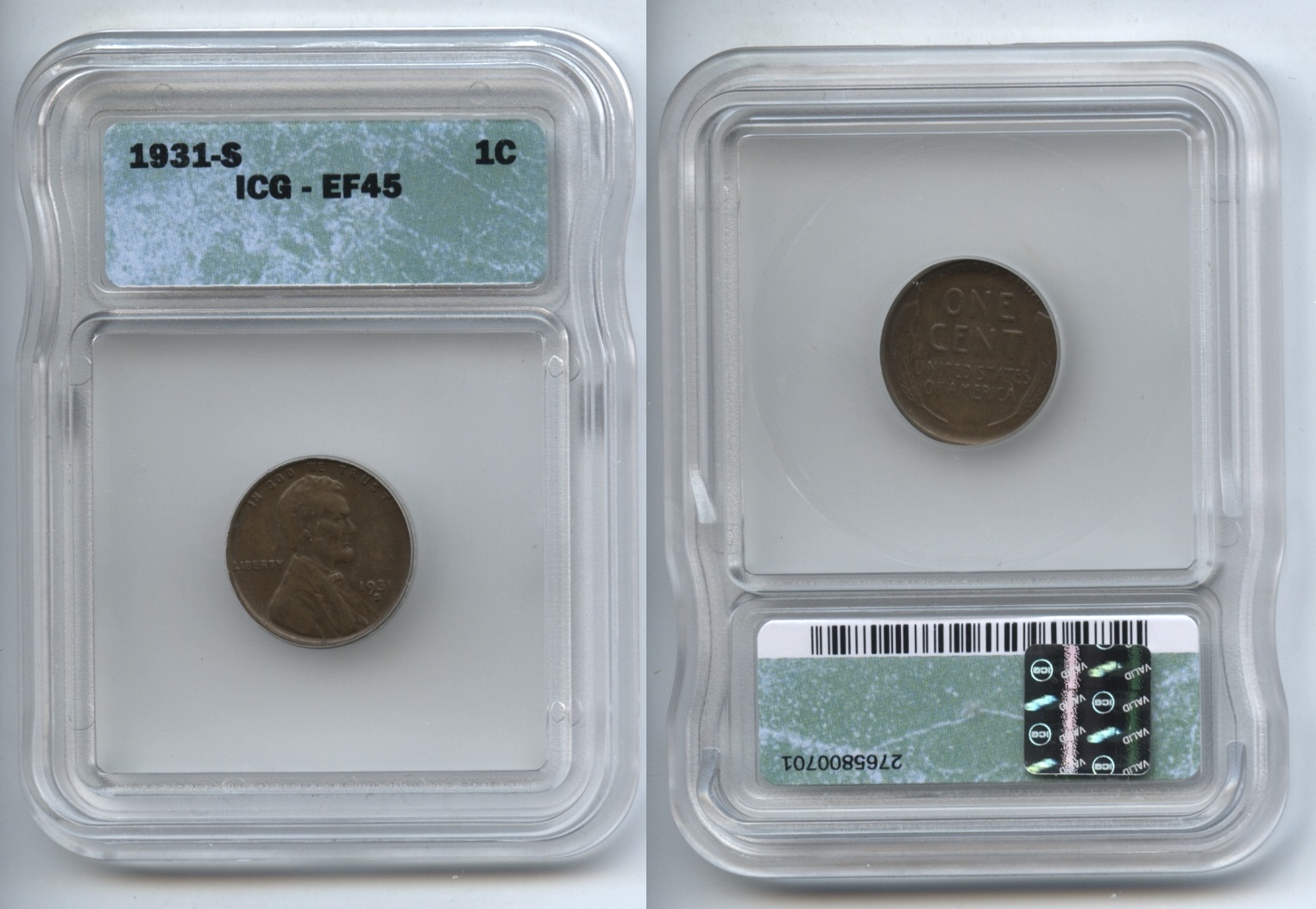 1931-S Lincoln Cent ICG EF-45
