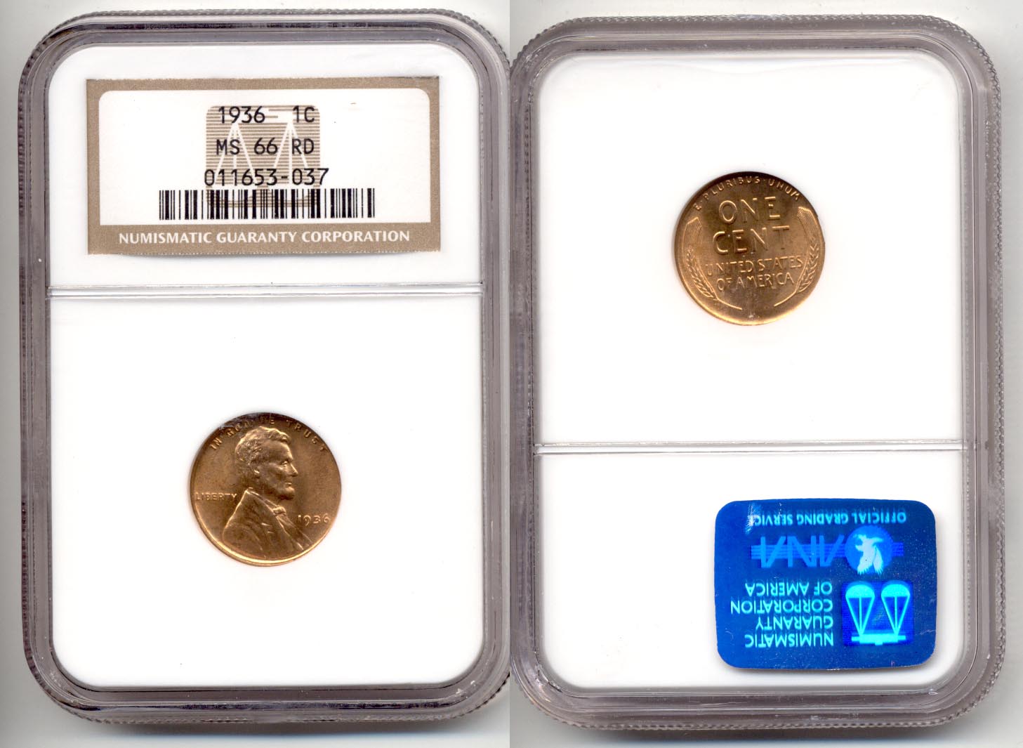 1936 Lincoln Cent NGC MS-66 Red b