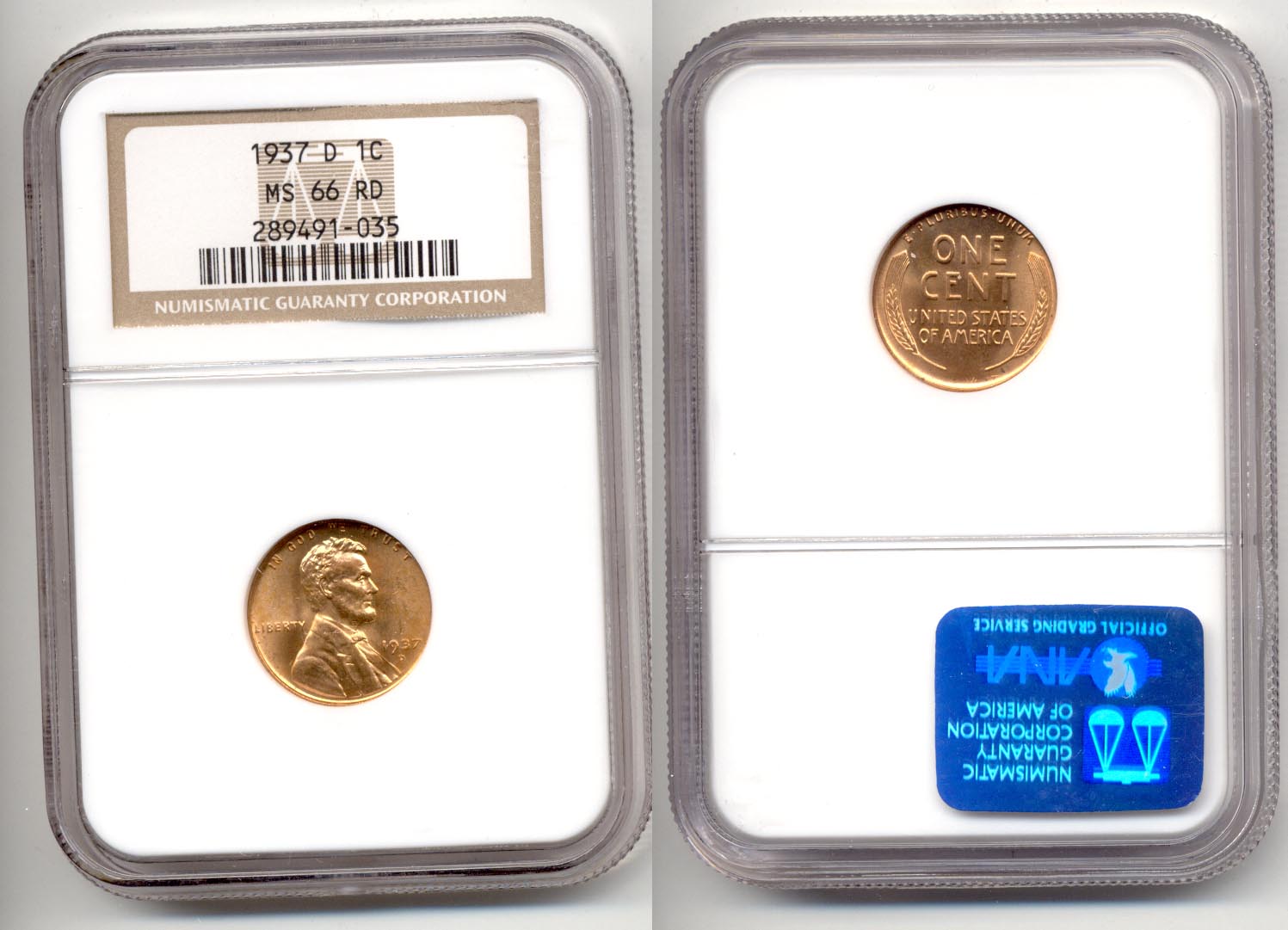 1937-D Lincoln Cent NGC MS-66 Red