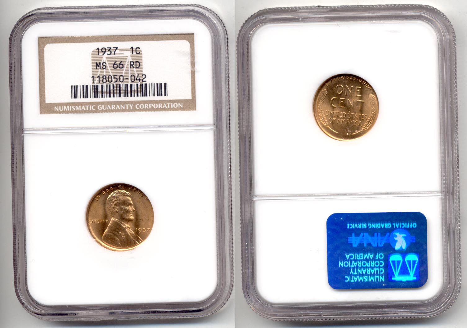 1937 Lincoln Cent NGC MS-66 Red