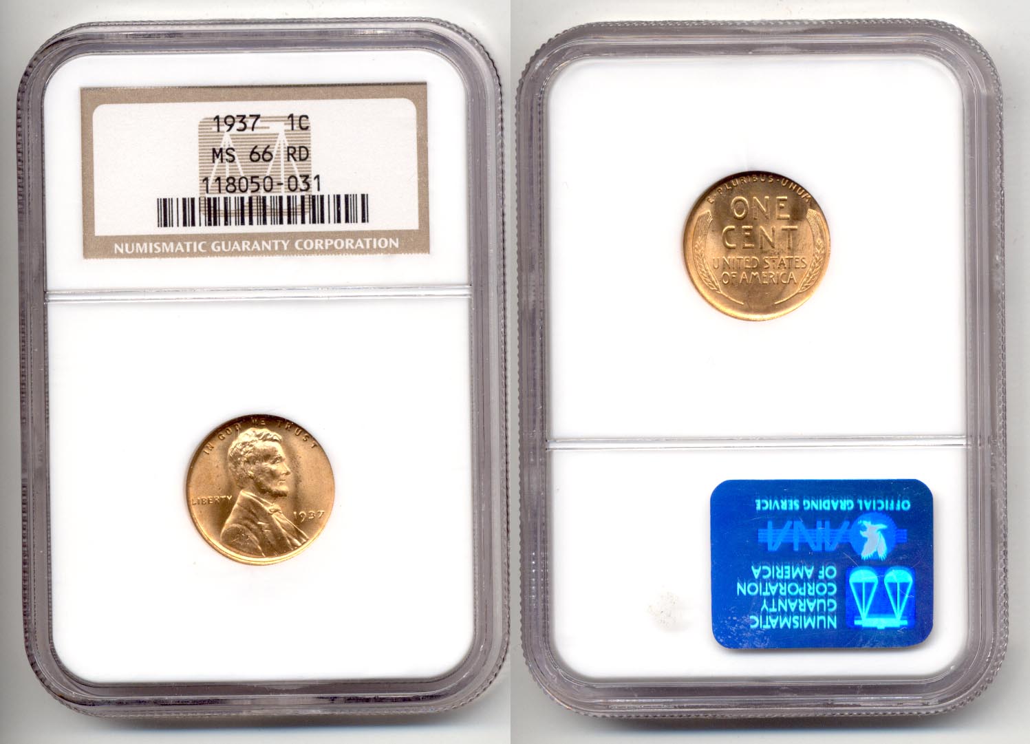 1937 Lincoln Cent NGC MS-66 Red d