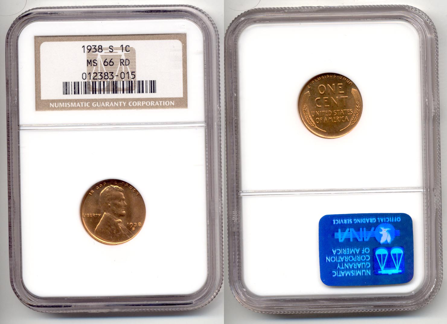 1938-S Lincoln Cent NGC MS-66 Red