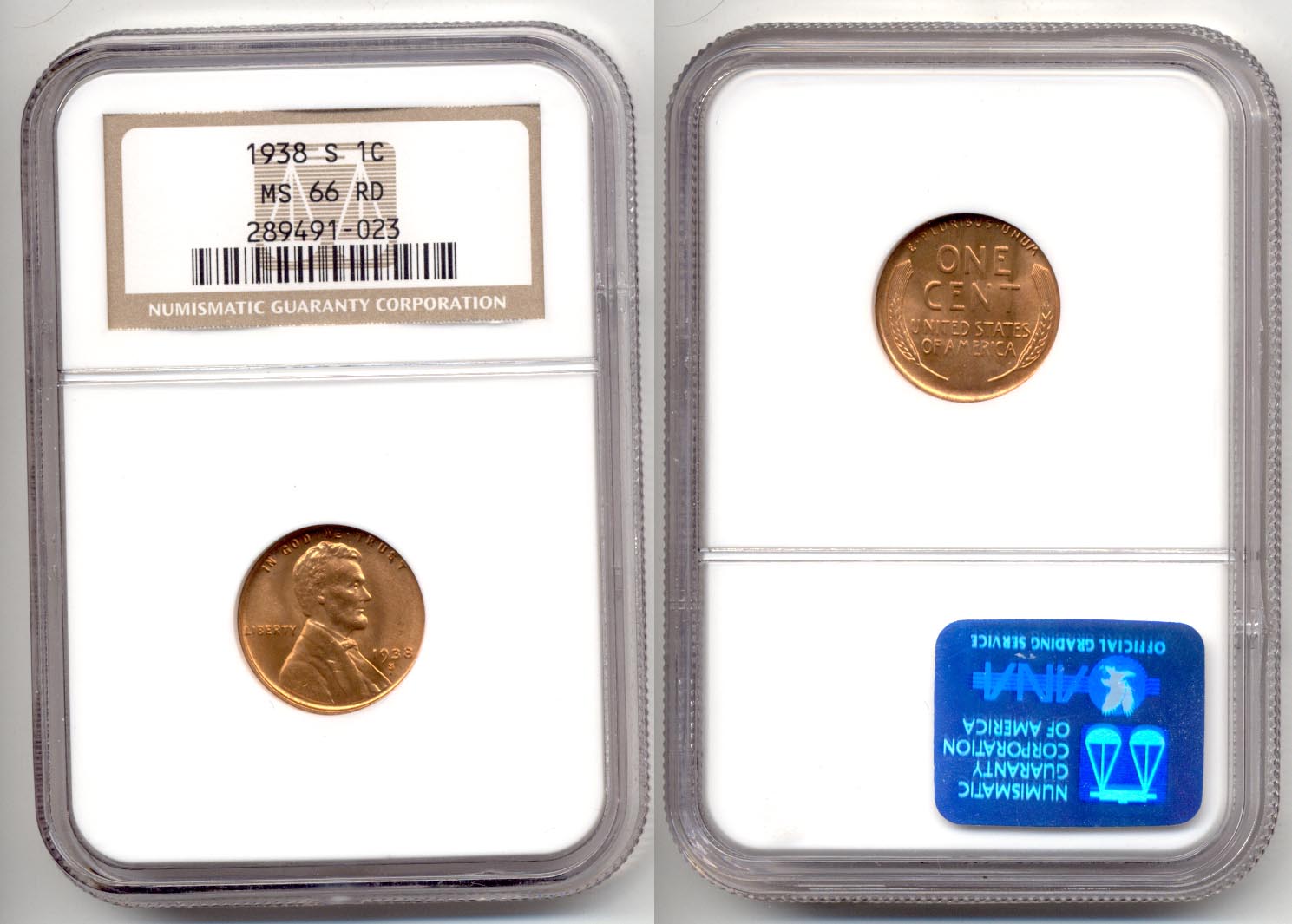 1938-S Lincoln Cent NGC MS-66 Red a