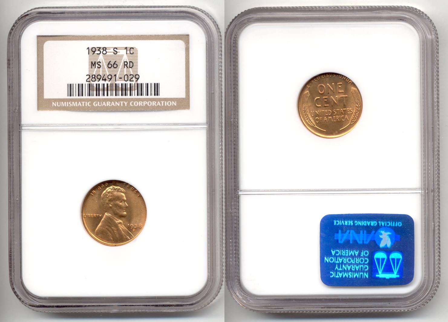1938-S Lincoln Cent NGC MS-66 Red d