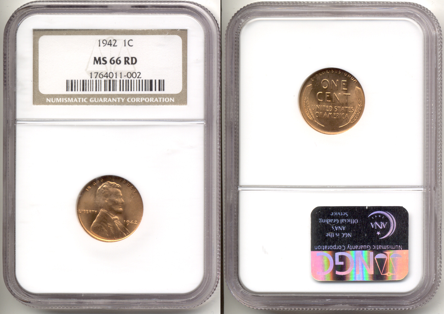 1942 Lincoln Cent PCGS MS-66 Red