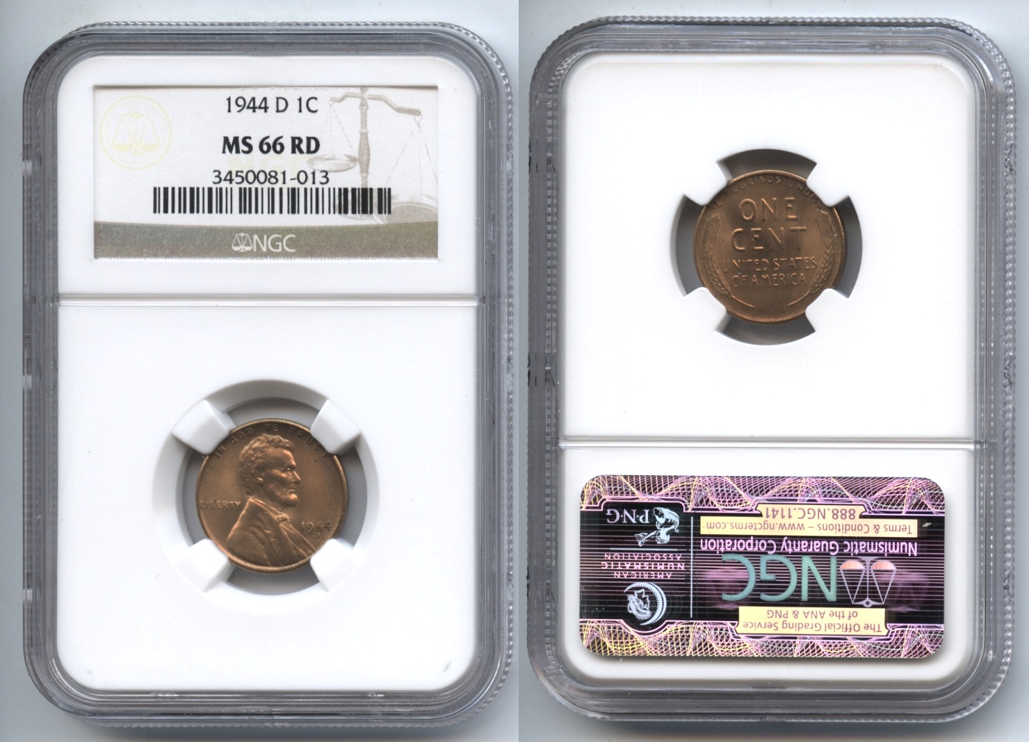 1944-D Lincoln Cent NGC MS-66 Red