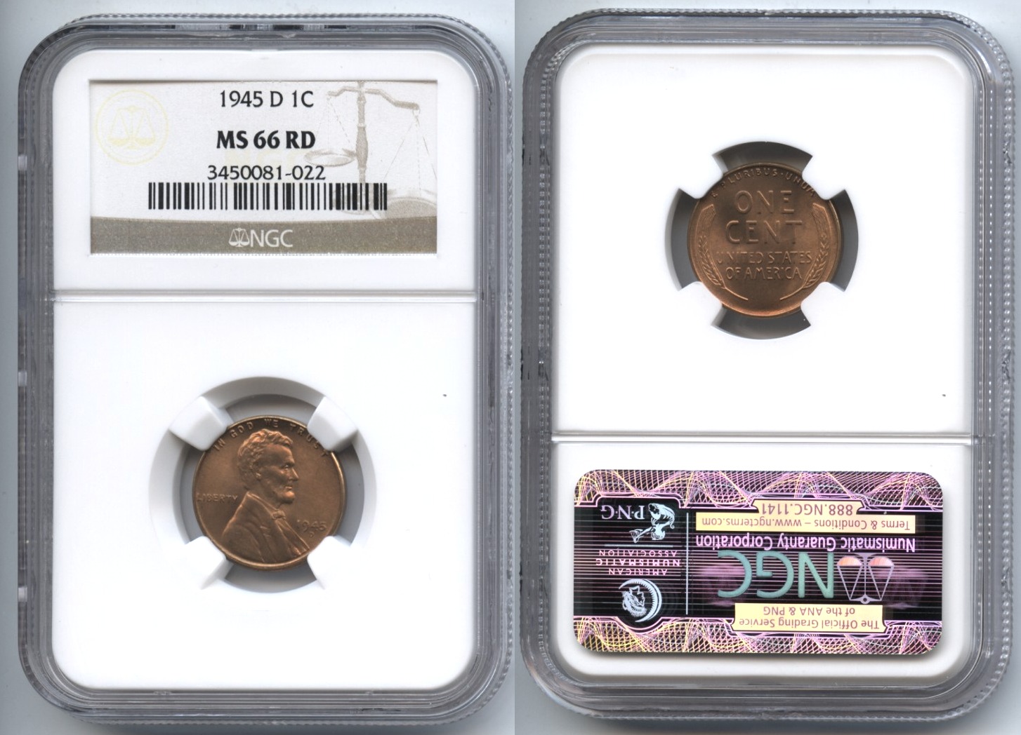 1945-D Lincoln Cent NGC MS-66 Red